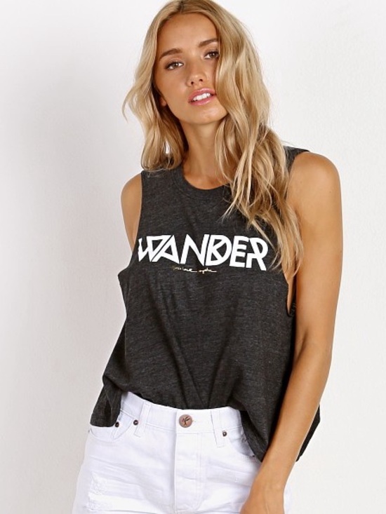 Spiritual Gangster Tops - Spiritual Gangster || “Wander” Muscle Tank (L) - Charcoal, White, and Gold